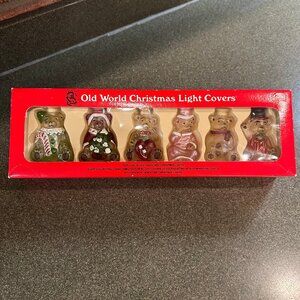 Vintage Set of 6 Old World Glass Bears Christmas Light Covers